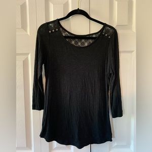 Black, long sleeve shirt, lace detail